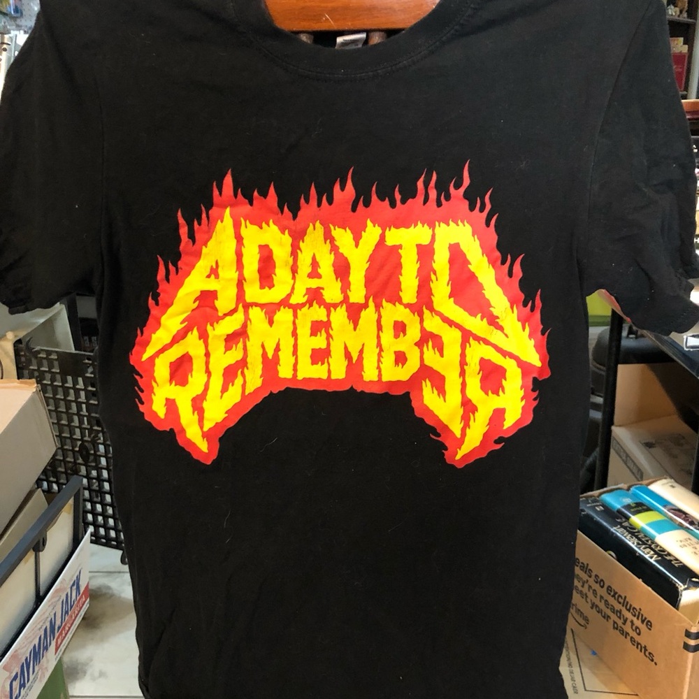 A Day To Remember Black T-Shirt with Red and Yellow Graphic Size S